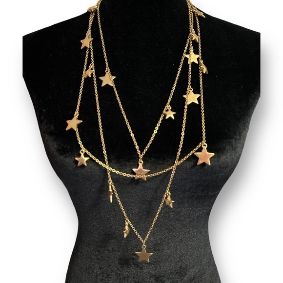 Multi Layered Dangle Star Charm Necklace Gold Tone by Coco and Lolly - Picture 1 of 9